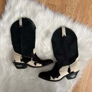 Vintage cow hide Western Cowboy Boots Black Suede
